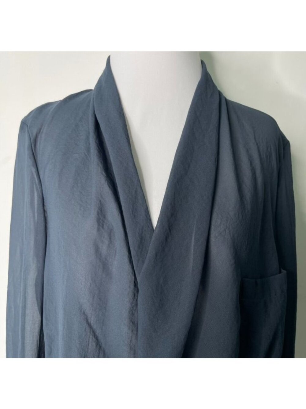 Helmut Lang Sheer Draped Morse Wrap Blouse Blue Grey Asymmetric Top Women's L - Picture 2 of 12